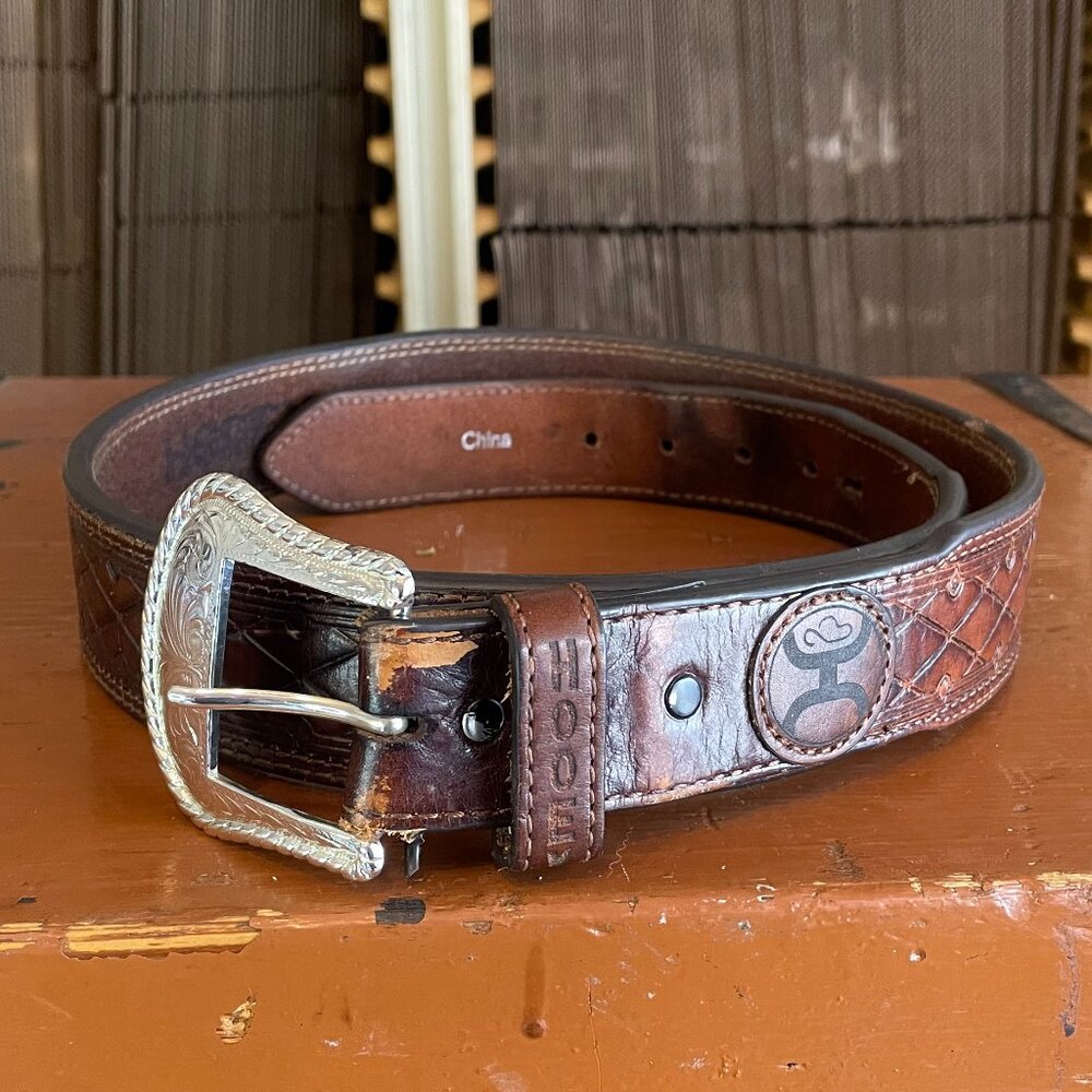 HOOEY Men's Size 38 Tapered Mahogany Brown Western 1.75 Inch Wide Belt 1787BE9